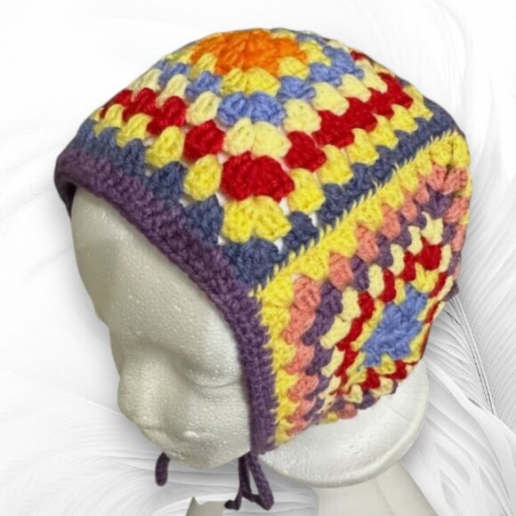 Handmade Accessories - Women's Knitted Multi-Colored Hat Pilot Hat Aviator Hat